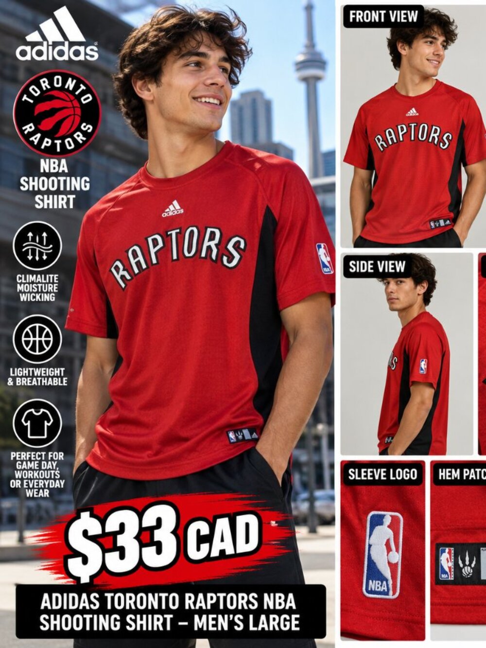 Adidas Toronto Raptors NBA Basketball Shooting Shirt – Men's Large